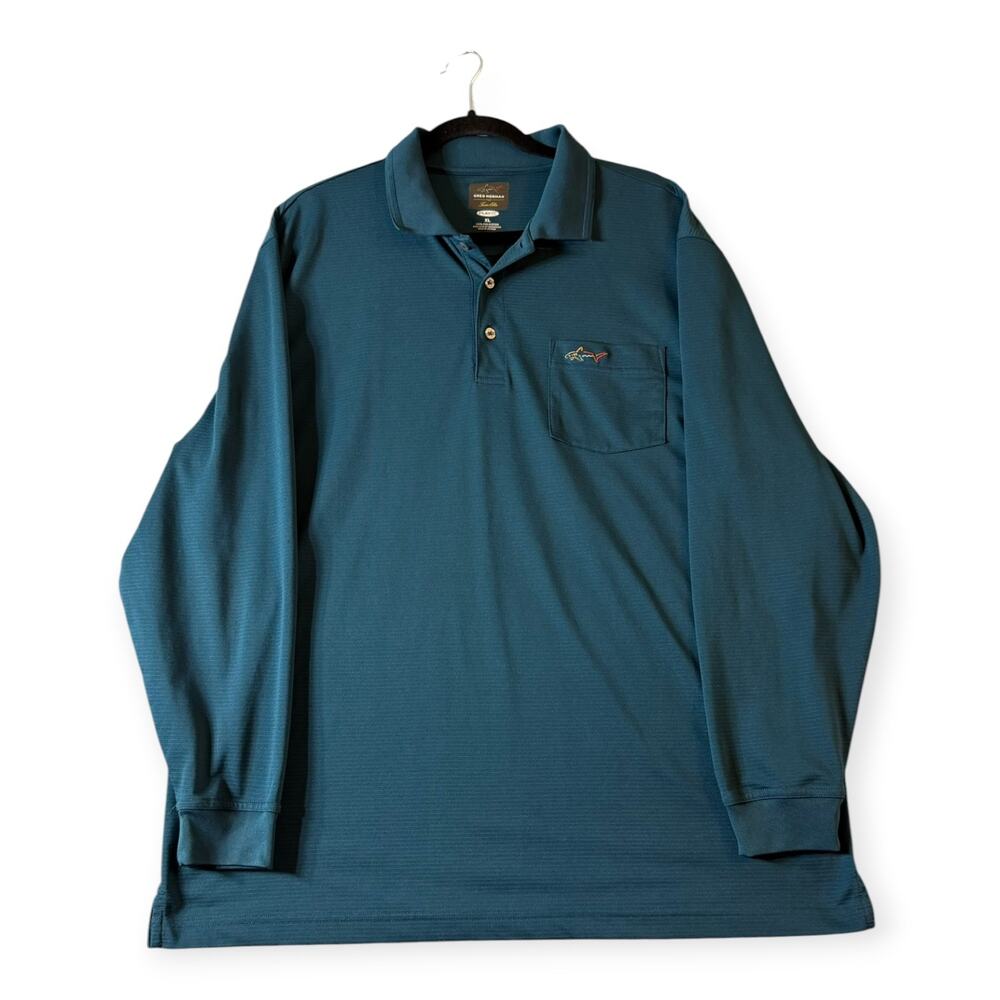 Greg Norman for Tasso Elba Play Dry Polo Golf Shirt, Long Sleeve, Teal, Men's XL